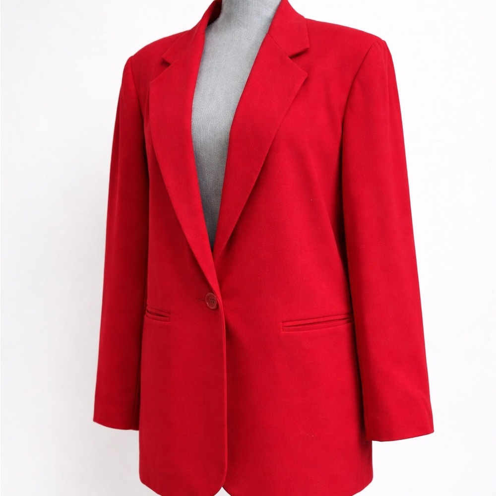 Sag Harbor Red 100% Wool Blazer Jacket Size 16 Classic Tailored Career